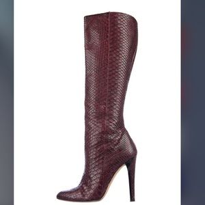 Jimmy Choo Burgundy Python Knee High Boots